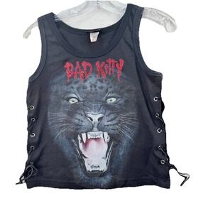 Vintage Y2K Bad Kitty Punk Rock Sexy Tank Top Size M/L Cat Made In USA Rocker